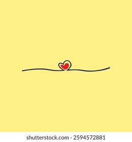 Heart line art drawing vector on yellow background. Romantic symbol. Valentines day concept