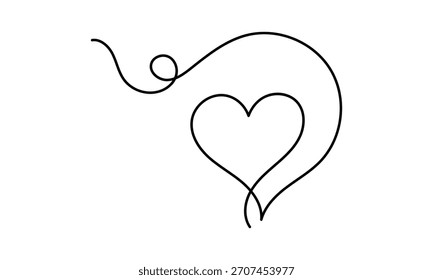 Heart line art. One line continuous heart line icon. Doodle style.