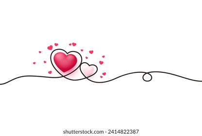 Arte de la línea del corazón, postal Feliz Día de San Valentín, 14 de febrero. Ilustración del vector