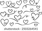 Heart line art set, hand drawn love symbols, isolated vector clip art set