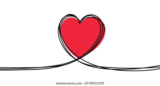 Heart in line art style. Hand drawn design for Valentine’s Day, Mother’s Day and Women’s Day. Vector illustration 