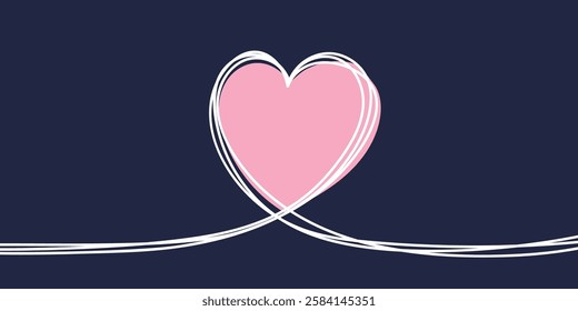 Heart in line art style. Hand drawn design for Valentine’s Day, Mother’s Day and Women’s Day. Vector illustration 