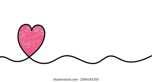 Heart in line art style. Hand drawn design for Valentine’s Day, Mother’s Day and Women’s Day. Vector illustration 