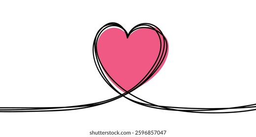 Heart in line art style. Hand drawn design for Valentine’s Day, Mother’s Day and Women’s Day. Vector illustration 