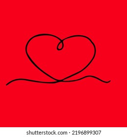 Heart in line art style. tenderness.. Contour work red background, black and white contour, hand drawing.Stylized decor. For your best decor, flyers, layouts, logos, printing
