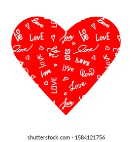 Heart in line art style,doodle.Handdraw  lettering Love.Modern stock vector illustration on an isolated white background.Abstraction.Element for use on a holiday card,wedding and Valentine's Day.EPS10