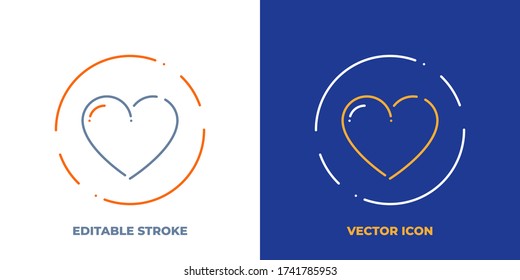 Icono vectorial de la línea de corazón con trazo editable. Símbolo de contorno del amor. Pictograma de San Valentín hecho de ligamento delgado. Aislado en segundo plano.