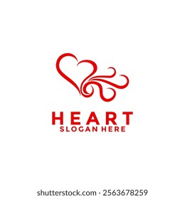 Heart Line art and Wind icon logo vector template. Heart Swoosh logo icon vector