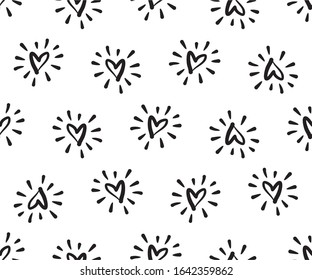 heart line black white vector seamless pattern