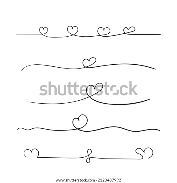 Heart line divider set love\
symbol hand drawn vector, Continuous one line drawing heart shape\
decoration, Black and white minimalist illustration made of one\
line