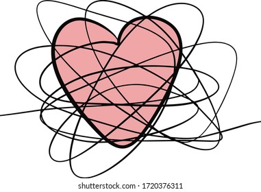 Doodle de corazón en línea. Sencillo corazón vectorial de doodle para tarjetas de San Valentín, carteles, envoltura y diseño. Corazón dibujado a mano, aislado sobre fondo blanco. Forma geométrica, símbolo San Valentín ilustra