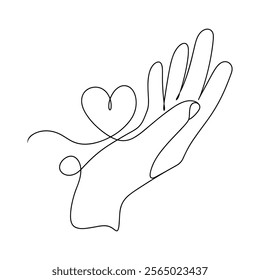  Heart Line Drawing. continuous line art hand and heart 