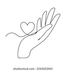  Heart Line Drawing. continuous line art hand and heart 