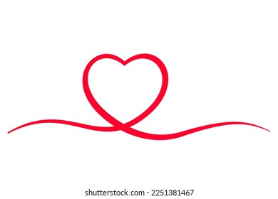 Heart line drawing. Continuous line drawing. Decorative line art design. Template for banner, Happy Valentine's day. Vector illustration flat design. Isolated on white background.