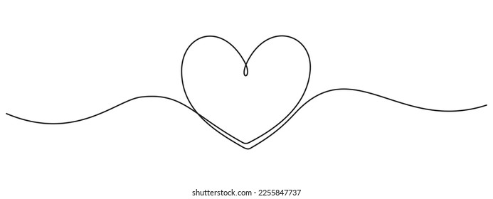 Heart in line drawing ribbon, vector doodle sketch for Wedding or Valentine day. Love heart shape in scribble line