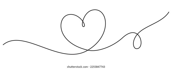 Heart line drawing ribbon in vector doodle sketch. Wedding, Valentine day love heart scribble line background