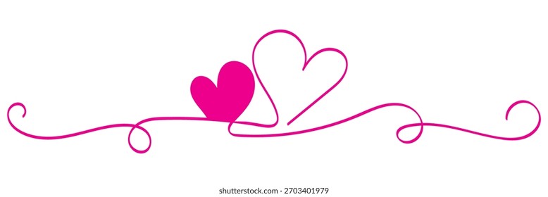 Heart line drawing ribbon in vector doodle sketch. Wedding, Valentine day love heart scribble line background
