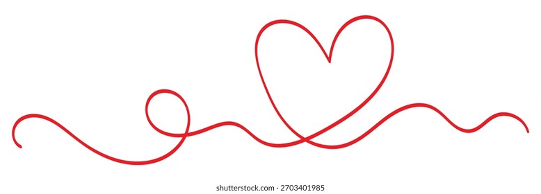 Heart line drawing ribbon in vector doodle sketch. Wedding, Valentine day love heart scribble line background