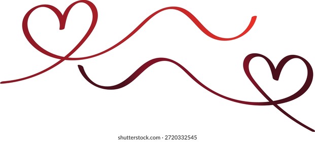 Heart line drawing ribbon in vector doodle sketch. Wedding, Valentine day love heart scribble line background. Love  vector, continuous one line drawing. Vector illustration. Heart border, continuous line art heart banner, divider set