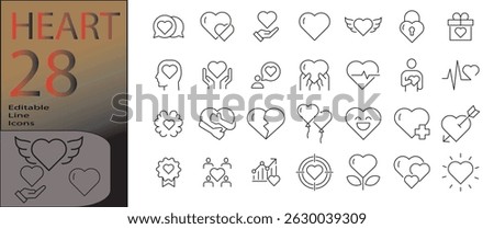 heart line editable icon set. Editable stroke. Vector illustration