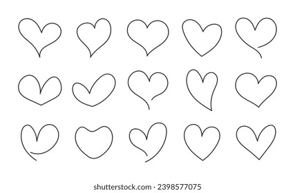 Heart line element. Linear design love coloring book. Valentine's day vector collection.