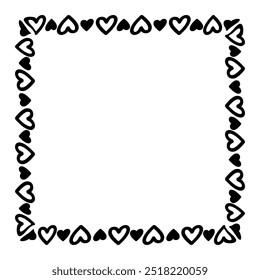 quadro de linha do coração quadrado doodle art, contorno de borda do coração adorável, quadro decorativo com coração doodle art line, quadro de imagem com contorno de forma do coração continua