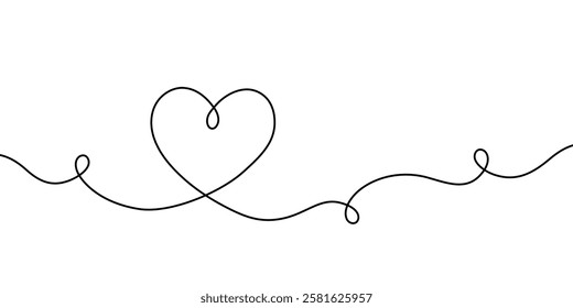 Heart line. Hearts continuous one line drawing. Hand drawn art oneline icon. Love design. Hand draw hearth sketch. Single lineart. Wedding black print isolated on white background. Vector illustration