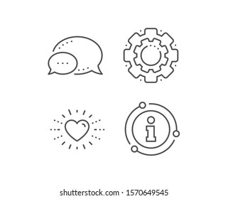 Heart line icon. Chat bubble, info sign elements. Love emotion sign. Valentine day symbol. Linear heart outline icon. Information bubble. Vector