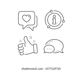 Heart line icon. Chat bubble, info sign elements. Love chat sign. Valentine day symbol. Linear heart outline icon. Information bubble. Vector