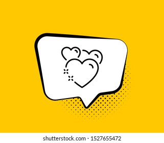 Heart line icon. Comic speech bubble. Love emotion sign. Valentine day symbol. Yellow background with chat bubble. Heart icon. Colorful banner. Vector