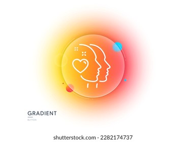 Icono de línea de corazón. Botón de desenfoque degradado con gafas. Señal de emoción de amor de pareja. Símbolo de San Valentín. Diseño de vidrio transparente. Icono de línea de corazón. Vector