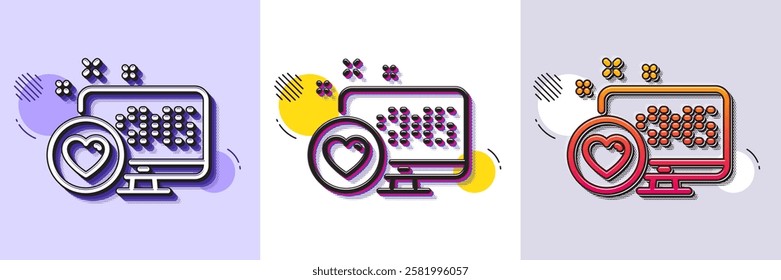 Heart line icon. Halftone dotted pattern. Gradient icon with grain shadow. Favorite like sign. Positive feedback symbol. Line heart icon. Various designs. Vector