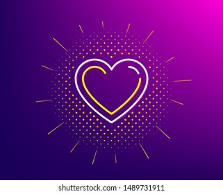 Heart line icon. Halftone pattern. Love sign. Valentines Day sign symbol. Gradient background. Heart line icon. Yellow halftone pattern. Vector