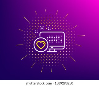 Heart line icon. Halftone pattern. Favorite like sign. Positive feedback symbol. Gradient background. Heart line icon. Yellow halftone pattern. Vector