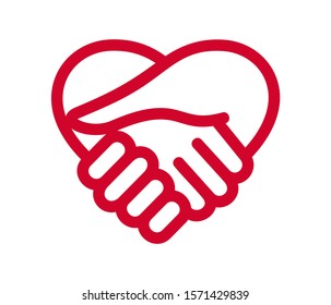 Heart Line Icon With Hand Shake Vector Illustration.