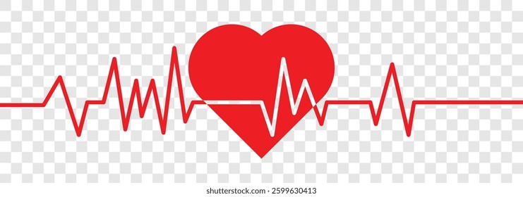 Heart line icon. Heartbeat cardiogram icon vector. Heartbeat, heart beat pulse flat vector icon. Pulse Rate. Electrocardiogram. Heart rate monitor line vector isolated on transparent background.