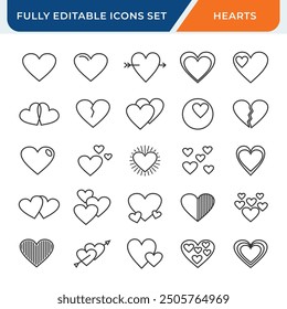 heart line icon set. love icons collection with editable vector stroke.