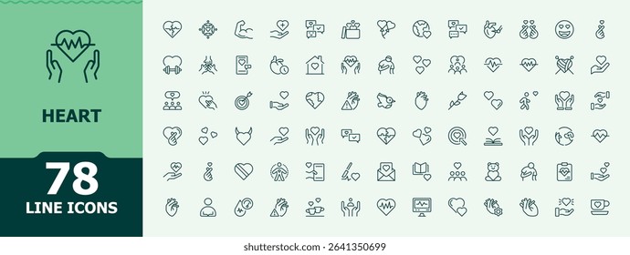 Heart line icon set. Love Symbols icon pack. Minimal linear icons. Containing valentine, love, care, love symbols and more. Vector illustration. Pixel perfect.