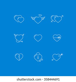 Heart line Icon Set vector.  Illustration love symbols for valentines day or married, Greeting card. Trendy Flat style for graphic design, logo, Web site, social media, UI, mobile app, EPS10