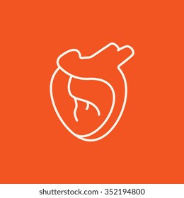 Icono de línea de corazón para web, móvil e infografía. Icono blanco vector aislado en fondo rojo.