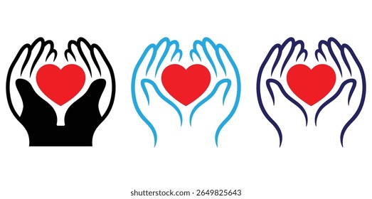  heart line icon,heart logo,heart vector,perfect for charity or Valentine s Day projects,Minimalist line art illustration of two hands holding a heart, symbolizing love, care, and emotional support