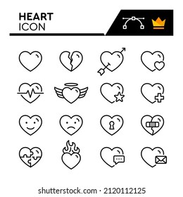 Heart line icons set. Love, Valentine. Editable Stroke