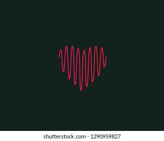 Heart Line Medical Vector Logotype. Valentines Day Music Sound Wave Vector Logo.