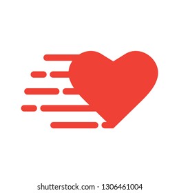 Heart with line motion flat icon. Stroke outline style. Line vector. Isolate on white background.