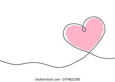 Heart line oneline. Outline shape heart continuous line drawing. Hand draw one single heart. Cute lineart design for love prints, greeting wedding. Fashion icon isolated on white background. Vector