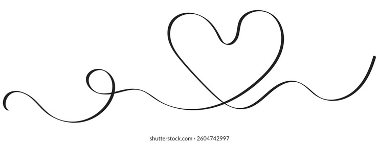 Heart line scribble style decoration element vector illustration. Hand drawn linear love heart design