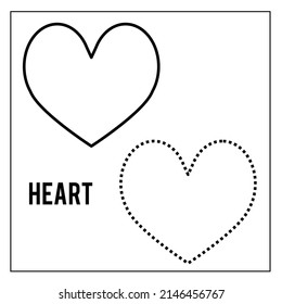 Heart Line shape drawing. preschool children's book. outline coloring book