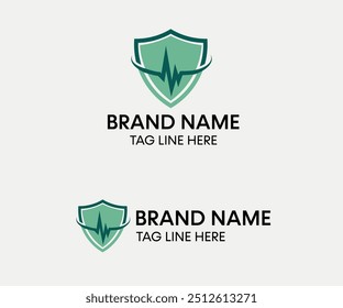 Heart line and shield logo, Secure health care logo, Insurance logo,Cardiology logo