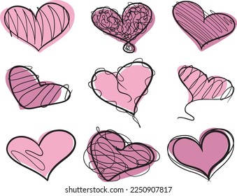 Corazón en fila. línea de esbozo