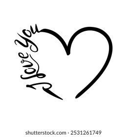 Heart Line stroke and text lettering I Love you, vector illustration